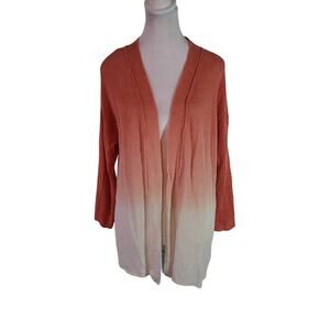 Chico's Size 1 US L 100% Linen Orange White Ombre Open‎ Front Cardigan